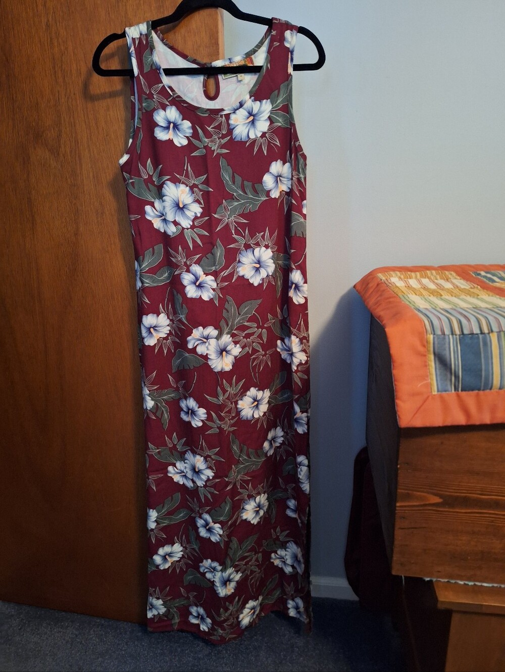 Caribbean Joe Burgundy Floral Sleeveless Maxi Dress Women's Soze M